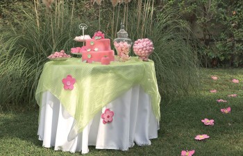 Εντυπωσιακή τούρτα βάπτισης σε ροζ χρώμα συνοδεία γλυκισμάτων